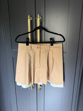 Beige Pleated Women's Short Skort